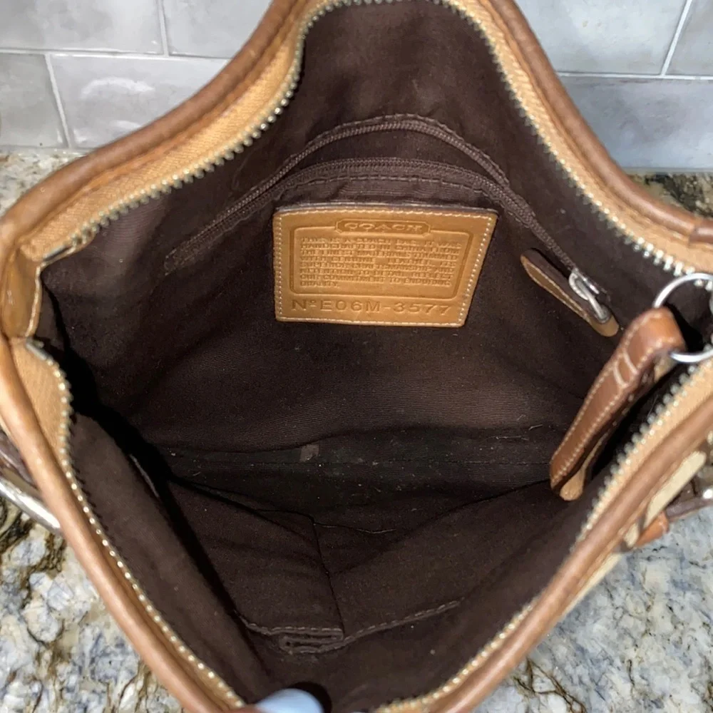 Coach  W Signature Logo W/Leather Trim Bag